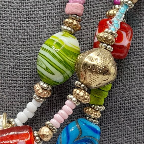 Chico's Lampwork Art Bead Necklace, Three Strands, 20" - Picture 7 of 13